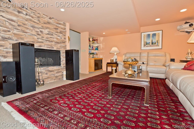 3788 Crestlake Dr, Bloomfield Hills, MI 48304 - carpeted living area featuring an AC wall unit and recessed lighting