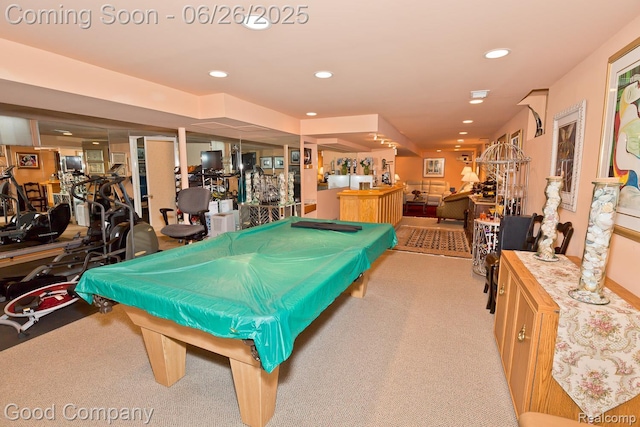 3788 Crestlake Dr, Bloomfield Hills, MI 48304 - rec room featuring billiards, carpet flooring, and recessed lighting