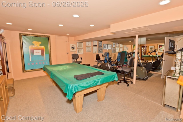 3788 Crestlake Dr, Bloomfield Hills, MI 48304 - playroom with carpet flooring, recessed lighting, and pool table