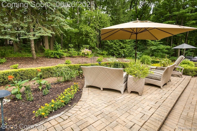 3788 Crestlake Dr, Bloomfield Hills, MI 48304 - view of patio / terrace featuring view of wooded area and outdoor lounge area
