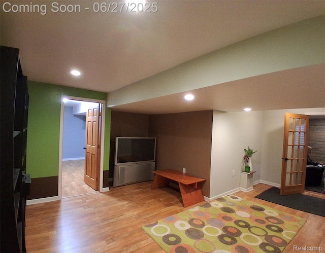155 Cascade Ln, Waterford, MI 48327 - finished basement featuring light wood-type flooring and recessed lighting