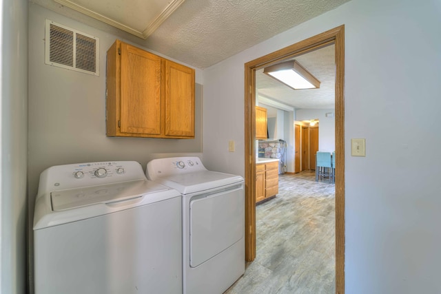 123 Carlysle Dr, Brooklyn, MI 49230 - laundry room with cabinet space, washer and clothes dryer, a textured ceiling, and light wood-type flooring