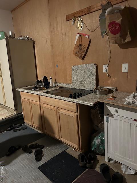 20796 Gill Rd, Farmington Hills, MI 48335 - kitchen featuring black electric cooktop and freestanding refrigerator