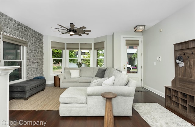 605 S Troy St, Royal Oak, MI 48067 - living area with plenty of natural light, ceiling fan, and wood finished floors