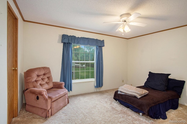 2900 Hyde Park, Bay City, MI 48706 - living area with carpet flooring, crown molding, ceiling fan, and a textured ceiling