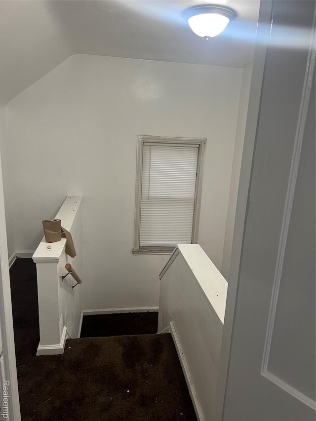 19500 Rutherford St, Detroit, MI 48235 - stairway featuring vaulted ceiling and carpet flooring