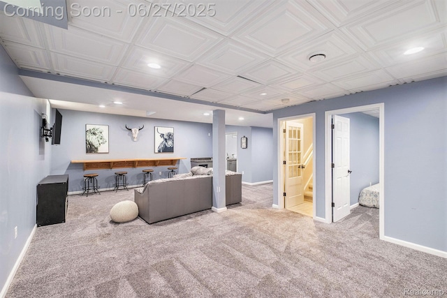 5408 N Seymour Rd, Flushing, MI 48433 - living room with carpet flooring, recessed lighting, and stairway