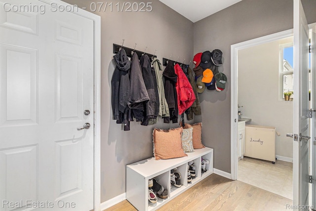 59141 Peters Barn Dr, South Lyon, MI 48178 - mudroom featuring light wood-type flooring and baseboards