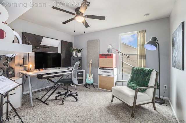 59141 Peters Barn Dr, South Lyon, MI 48178 - carpeted home office featuring ceiling fan and baseboards