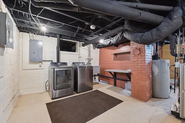 450 S 1st St, Ann Arbor, MI 48103 - unfinished below grade area with water heater, electric panel, and washer and clothes dryer