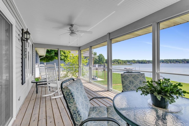 38 Evans Trl, Tipton, MI 49287 - sunroom / solarium with a ceiling fan and a water view