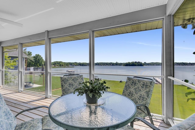 38 Evans Trl, Tipton, MI 49287 - sunroom with a water view and a ceiling fan