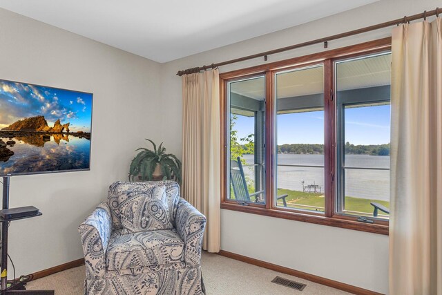 38 Evans Trl, Tipton, MI 49287 - sitting room with light colored carpet and a water view