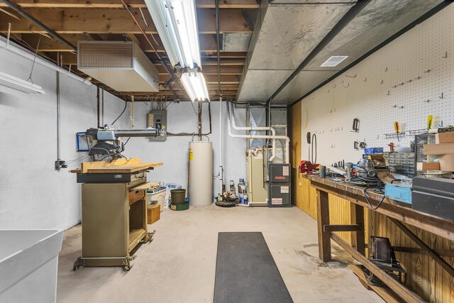 38 Evans Trl, Tipton, MI 49287 - below grade area featuring a workshop area and water heater