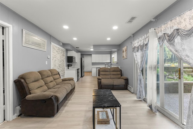 2738 Berry Dr, Bloomfield Hills, MI 48304 - living room featuring light wood finished floors, a baseboard radiator, and recessed lighting