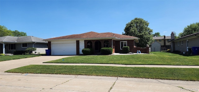 15480 Sherwood Ln, Fraser, MI 48026 - single story home featuring concrete driveway, a front yard, an attached garage, and brick siding