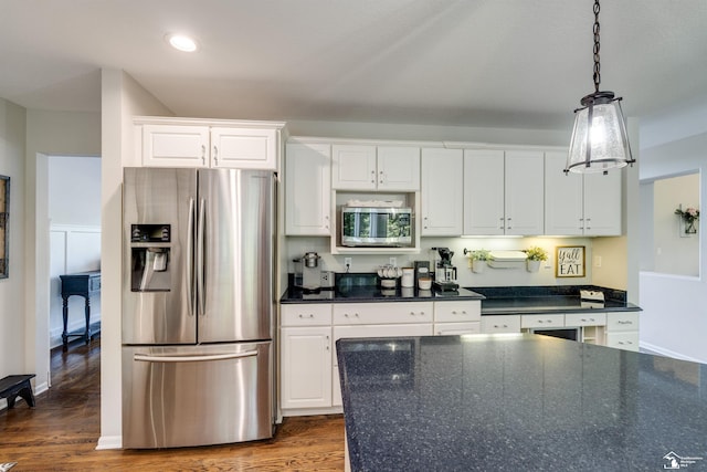 7145 S Valley Cir, Lambertville, MI 48144 - kitchen featuring stainless steel appliances, dark wood-style floors, white cabinets, and recessed lighting