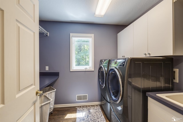 7145 S Valley Cir, Lambertville, MI 48144 - laundry room featuring cabinet space, washer and dryer, and wood finished floors
