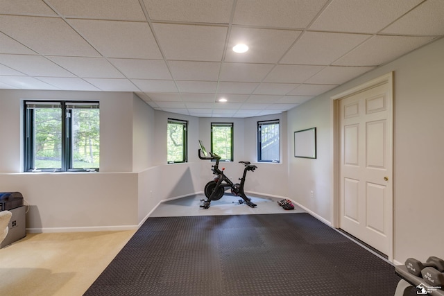 7145 S Valley Cir, Lambertville, MI 48144 - workout area with a drop ceiling, carpet, and recessed lighting