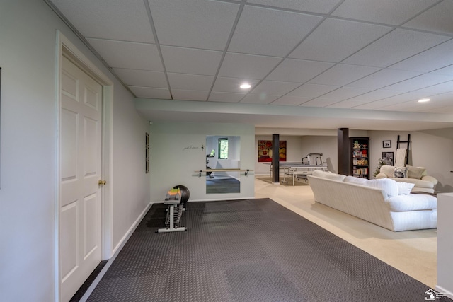 7145 S Valley Cir, Lambertville, MI 48144 - workout room with carpet floors, a drop ceiling, and recessed lighting