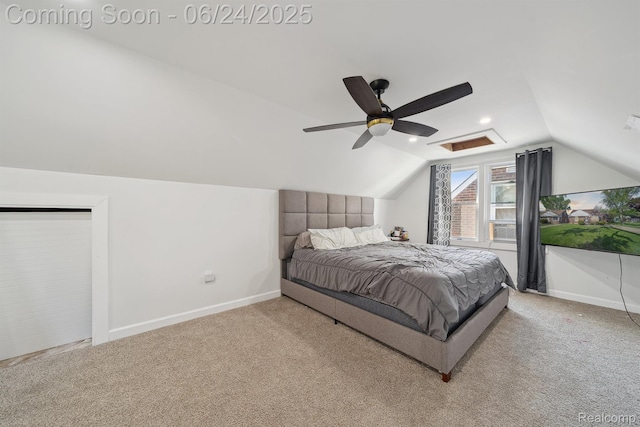 18625 Codding St, Detroit, MI 48219 - carpeted bedroom with vaulted ceiling, attic access, and a ceiling fan