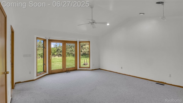 5050 Burton Rd, Capac, MI 48014 - carpeted empty room with lofted ceiling and ceiling fan