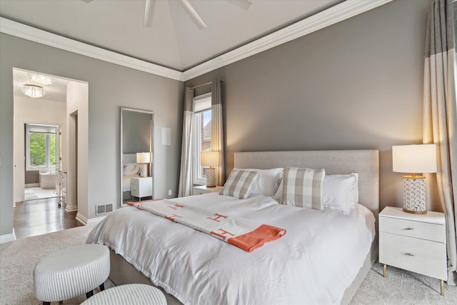 46746 Merion Cir, Northville, MI 48168 - bedroom featuring carpet, crown molding, and a chandelier