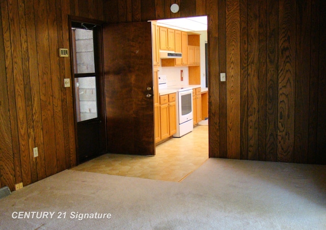 4215 S Wayside Dr, Saginaw, MI 48603 - empty room featuring wood walls, light colored carpet, and a smoke detector