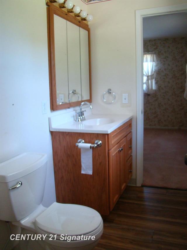 4215 S Wayside Dr, Saginaw, MI 48603 - half bathroom with vanity and wood finished floors