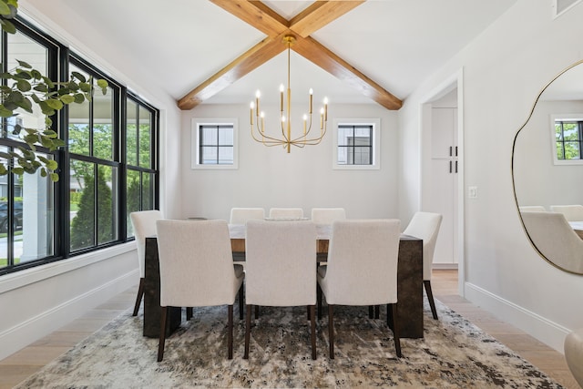 1053 Canterbury St, Birmingham, MI 48009 - dining space featuring a chandelier, beamed ceiling, and wood finished floors
