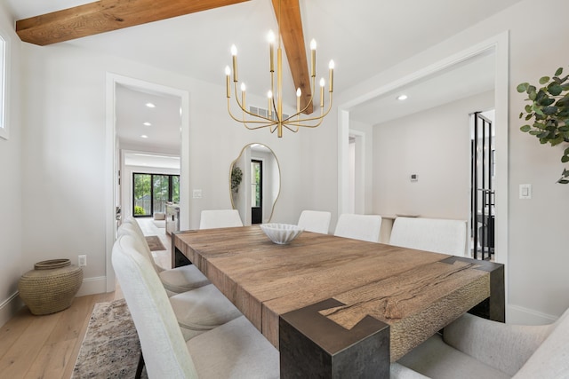 1053 Canterbury St, Birmingham, MI 48009 - dining room featuring wood finished floors, recessed lighting, a chandelier, beamed ceiling, and arched walkways