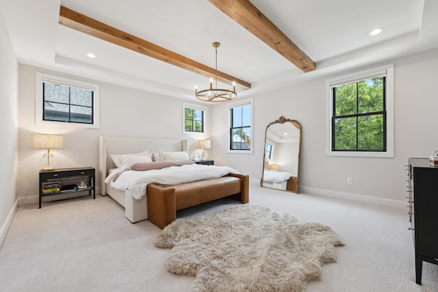 1053 Canterbury St, Birmingham, MI 48009 - bedroom featuring carpet floors, multiple windows, recessed lighting, beam ceiling, and a chandelier