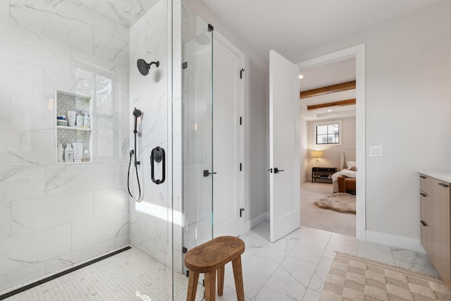 1053 Canterbury St, Birmingham, MI 48009 - ensuite bathroom featuring a marble finish shower, marble finish floors, and vanity