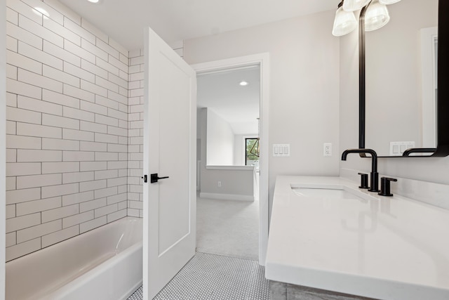 1053 Canterbury St, Birmingham, MI 48009 - bathroom with vanity, recessed lighting, shower / tub combination, and tile patterned flooring