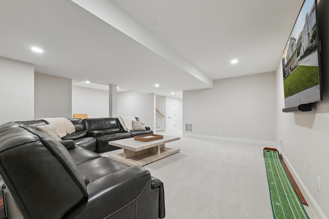 1053 Canterbury St, Birmingham, MI 48009 - living area with stairway, light colored carpet, and recessed lighting
