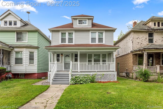 3917 Bewick St, Detroit, MI 48214 - american foursquare style home with covered porch and a front lawn