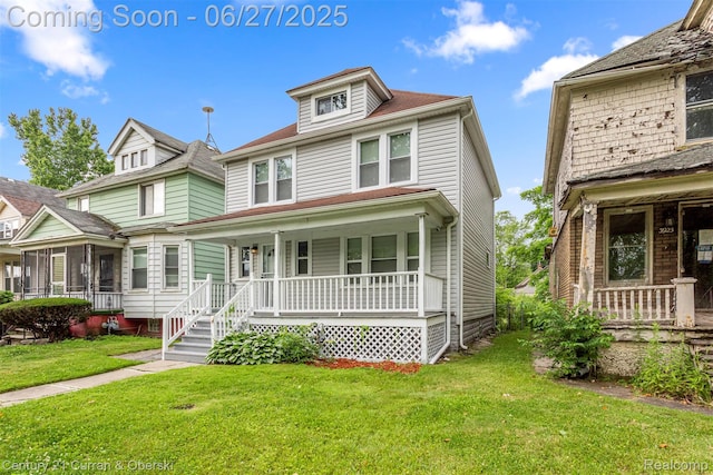 3917 Bewick St, Detroit, MI 48214 - american foursquare style home featuring a porch and a front lawn