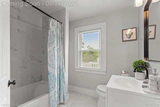 3917 Bewick St, Detroit, MI 48214 - bathroom featuring marble look tiles, vanity, and shower / tub combo