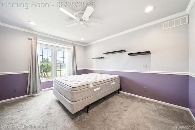 15653 Heather Ridge Trl, Clinton Township, MI 48038 - bedroom featuring carpet flooring, crown molding, recessed lighting, and a ceiling fan