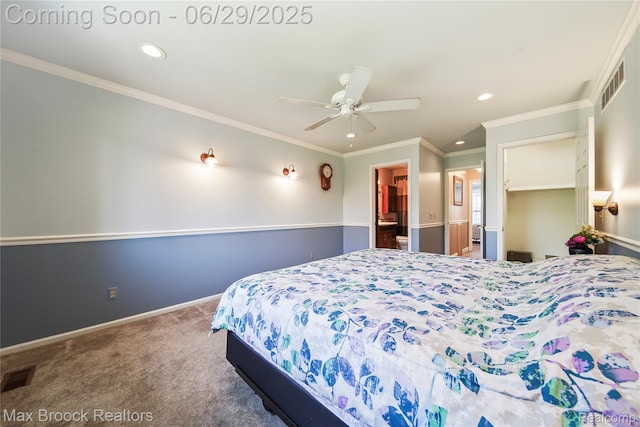 15653 Heather Ridge Trl, Clinton Township, MI 48038 - carpeted bedroom featuring recessed lighting, ensuite bath, and ornamental molding