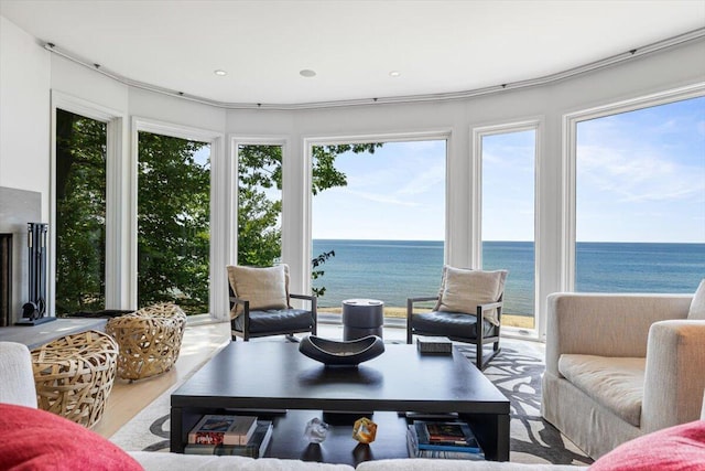 9182 Hemlock Ln, Bridgman, MI 49106 - sunroom / solarium featuring a water view and wood finished floors