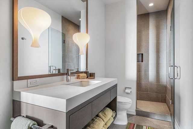 9182 Hemlock Ln, Bridgman, MI 49106 - full bath featuring a stall shower, vanity, and recessed lighting