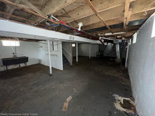 19738 Westphalia St, Detroit, MI 48205 - below grade area featuring stairway and a sink