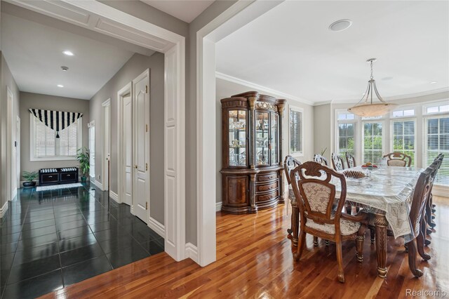 8356 Misty Mdws, Grand Blanc, MI 48439 - dining area featuring recessed lighting, ornamental molding, and dark wood-style floors