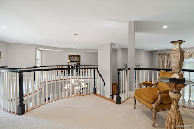 8356 Misty Mdws, Grand Blanc, MI 48439 - living area featuring an upstairs landing, carpet floors, and recessed lighting