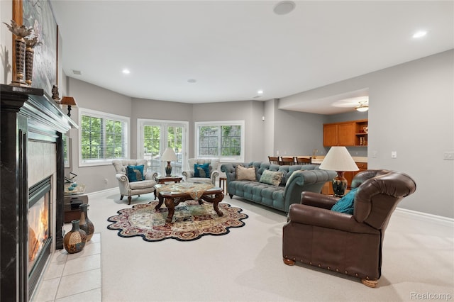 8356 Misty Mdws, Grand Blanc, MI 48439 - living room featuring a tile fireplace, recessed lighting, and healthy amount of natural light
