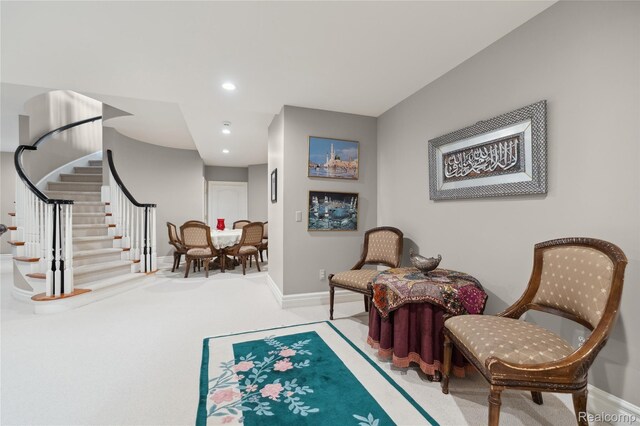 8356 Misty Mdws, Grand Blanc, MI 48439 - living area featuring stairway, recessed lighting, and carpet flooring