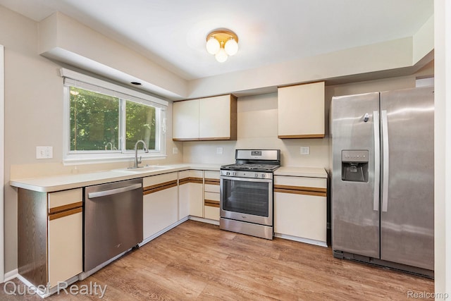 28041 Gettysburg St, Farmington, MI 48331 - kitchen with appliances with stainless steel finishes, light countertops, light wood-type flooring, and white cabinetry