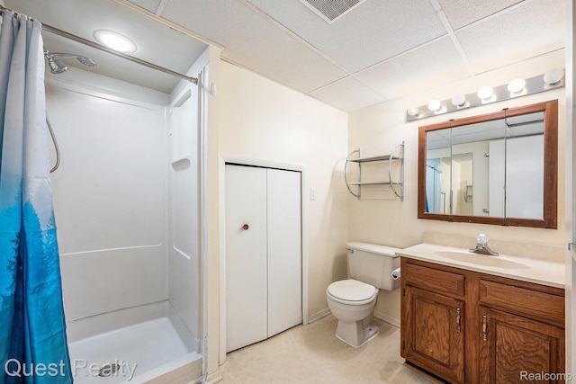 28041 Gettysburg St, Farmington, MI 48331 - bathroom featuring a paneled ceiling, a stall shower, and vanity