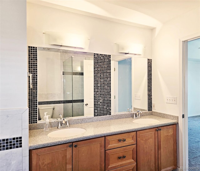 35260 Bradford Dr, New Baltimore, MI 48047 - bathroom featuring double vanity and a stall shower